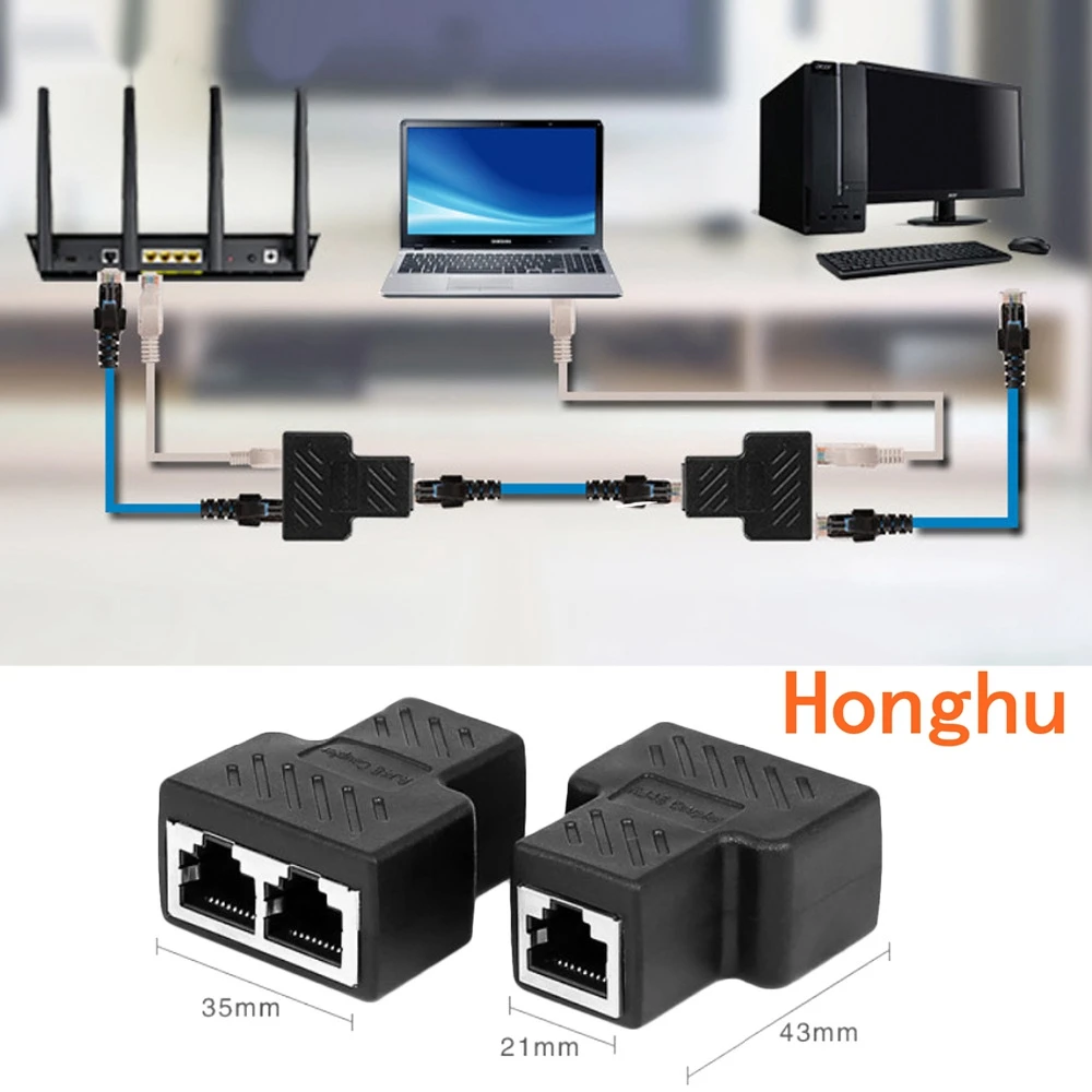 

RJ45 1 To 2 Ways Female Splitter LAN Ethernet Network Cable Double Connector Adapter Ports Coupler For Laptop Docking Stations