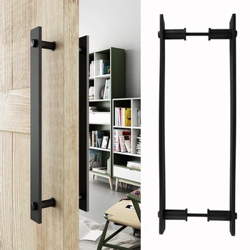 

1 Pair Sliding Barn Door Pull Flush Handle Gate Hardware Set Iron Matte Black Kitchen Door Handles Stainless Steel Straight Cupb