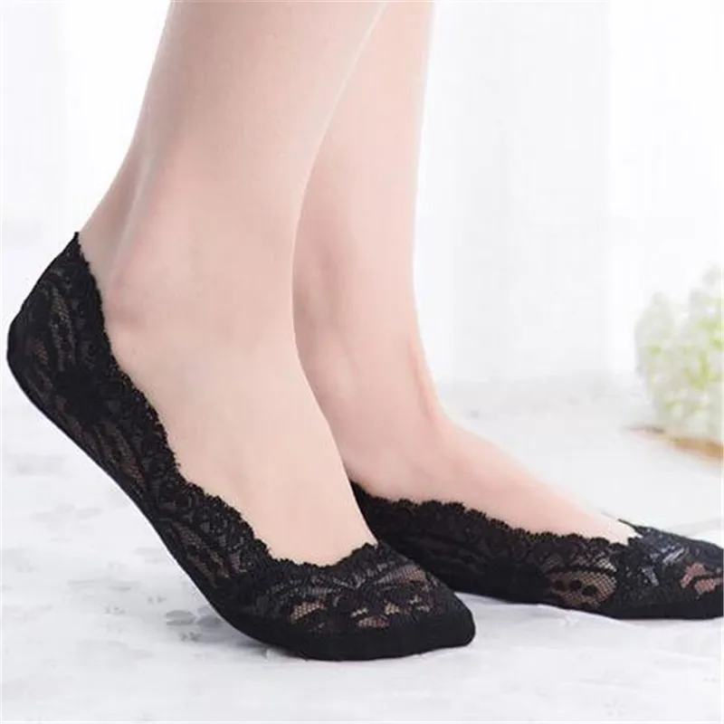 Sale Silicone shallow Women Lace Slipper Ankle Socks Invisible Seamless Girls Low Cut Boat cotton Thick Socks Slippers Anti-Slip