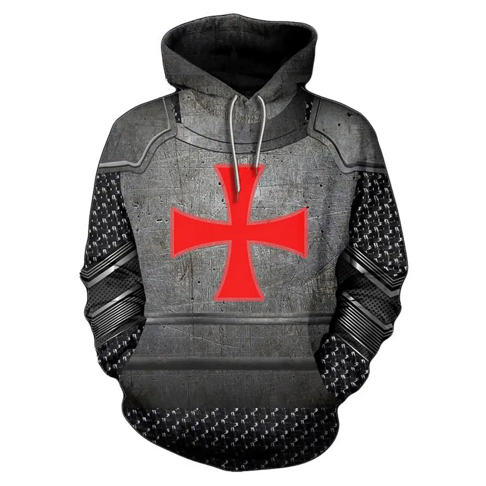 

Adult Men Medieval Knights Templar Armor Hoodie Crusader Cross Print Hooded Pullover Halloween Sweatshirt Costume Casual Coat