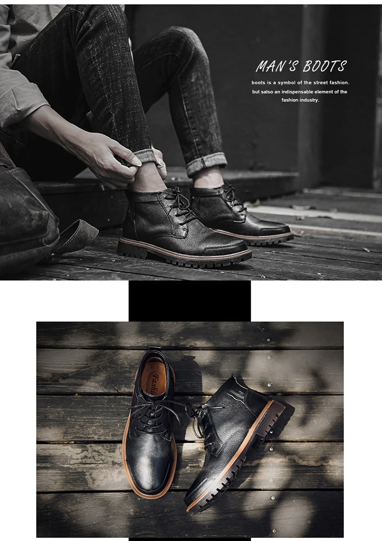High Quality Men Boots Cow Leather Winter Fur Shoes Men Rubber Ankle Tooling Boots Male Warm Work Shoes Sneakers Men Footwear