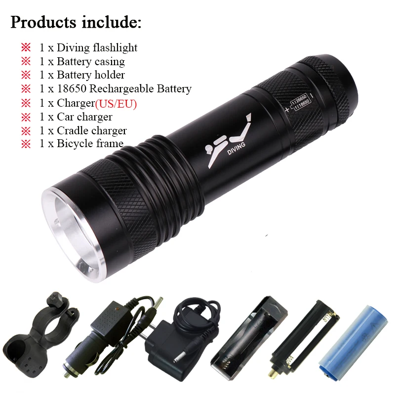 set C Фонарь для дайвинга XML-T6 18650 или 26650 Перезаряжаемый usb светодиодный светильник-вспышка желтый светильник белый светильник подводный рабочий светильник фонарь для дайвинга - Испускаемый цвет: set C