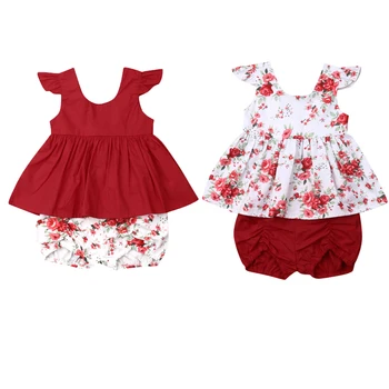 

Newborn Baby Sister Matching Clothes Flying Sleeve Ruffle Dress Top Shorts Summer Outdoor Kid Outfit 2Pcs