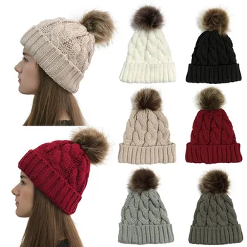 

Autumn Winter Soft Warm Knitted Cap Women Hats Ski Caps 6 Colors Dual-use Beanies