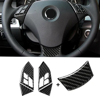 

5Pcs Durable Black Carbon Fiber Steering Wheel Button Cover Trim For BMW 5 Series E60 2004-10 Car Accessories