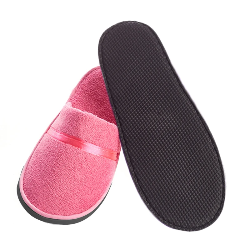 Зимние женские тапочки из бархата кораллового цвета Домашние Одноразовые