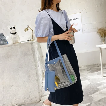 

Creative Design Big Capacity Women Handbags Classic Texture Chic Transparent PVC Tote Shoulder Bags PU Money Clutch