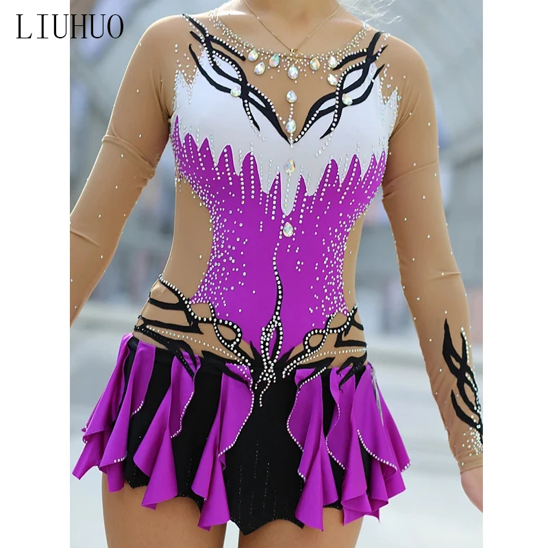 

LIUHUO Figure Skating Dress Women's Girls' Ice performance Rhythmic gymnastics competition Leotard Artistic Costume Kids Purple