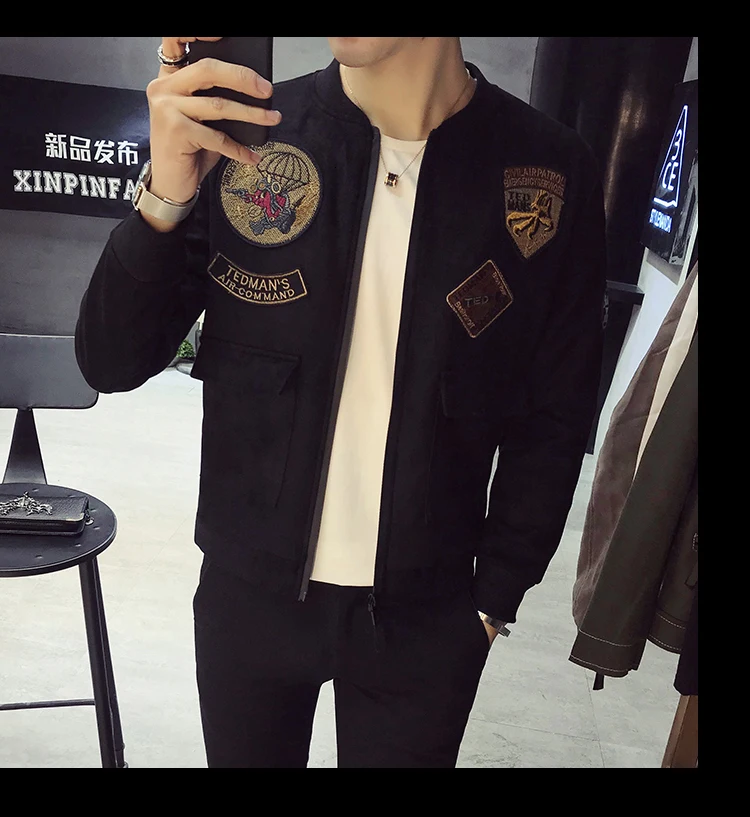 Мужская куртка-бомбер с накладным карманом Ropa Para Hombre повседневные мужские куртки приталенная замшевая куртка мужская черная военный пилот куртка