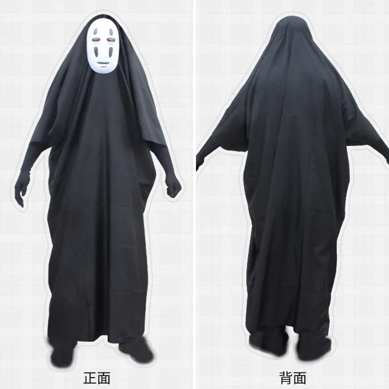No Face Man Spirited Away Cosplay Costume with Mask Gloves for Halloween Anime Faceless Cloak | Тематическая одежда и