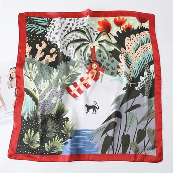 

Women Silk Square Scarf Fashion Print Hair Scarves Neck Wraps Lady Foulard Summer Bandana Scarfs Kerchief Ring Tie