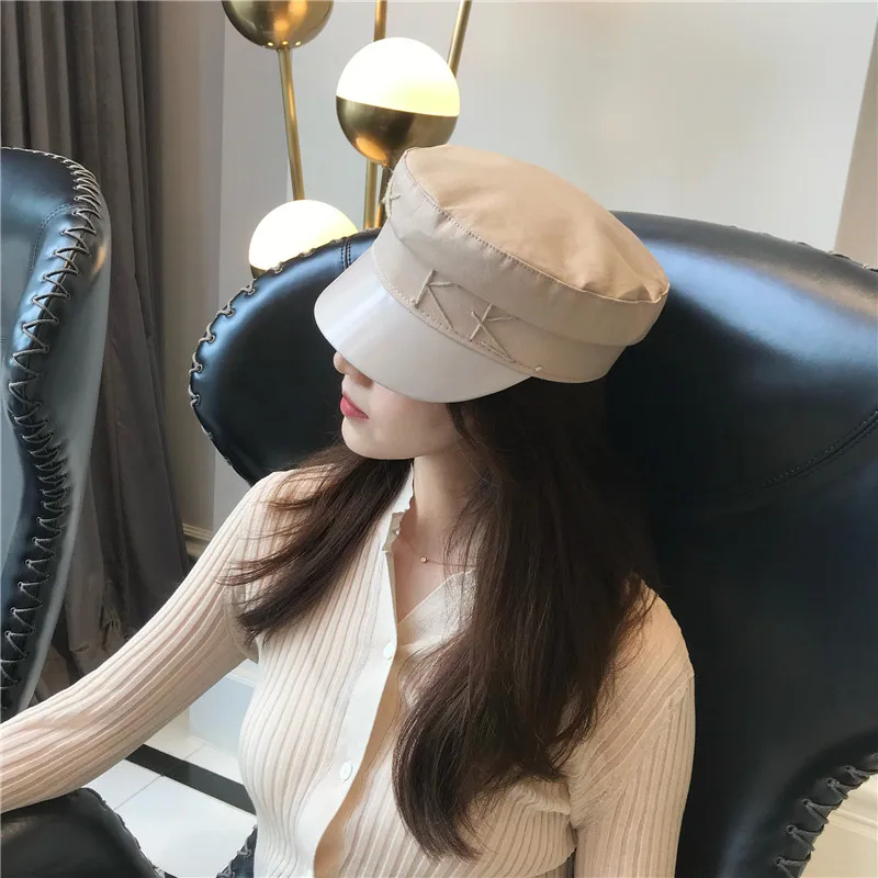 New Summer Cotton Patchwork Newsboy caps Letter Embroidery Military Cap