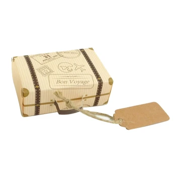 

10 Sets Creative Mini Suitcase Design Candy Box Candy Packaging Carton Chocolate Box Wedding Gift Box with Card for Event Party