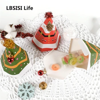 

LBSISI Life 5pcs Merry Christmas Tower Shape 6x10.5x15cm Paper Candy Cookies Packaging Bags Child DIY Gift Favor Red/Green/White