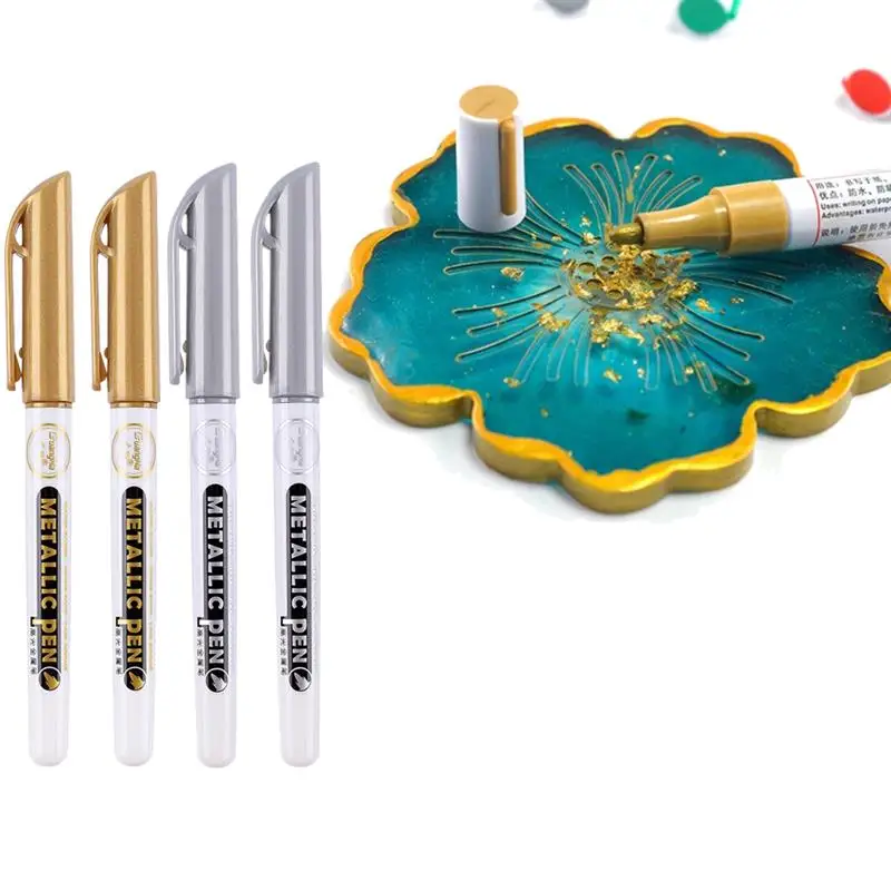 2pcs/Lot DIY Resin Golden Silver Metallic Pen Resin Drawing Pen Acrylic Paint Highlights