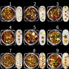 Набор для маникюра, золото, лазерная блесток пятиконечная звезда Цвет Фул аксессуары патч украшение ногтей 9-Цвет маленькими стразами; комплект