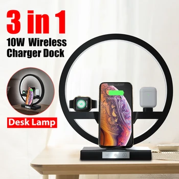 

Touch Table Desk Lamp 3 in 1 Qi Wireless Charger 10W For iPhone Samsung Charger Dock Holder Stand For Apple Watch iWatch Airpods