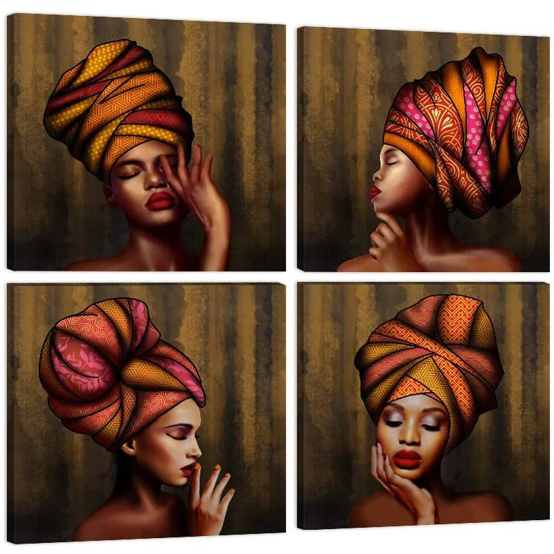 

4 Pieces Dark Gold African American Black Women Posters Canvas Wall Art Picture Home Decor Painting for Girls Bedroom Decoration