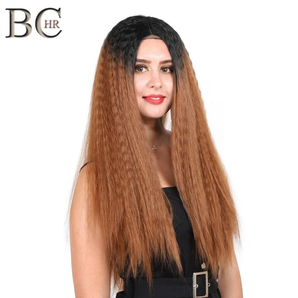 BCHR яки прямые 13*4 синтетические парики на кружеве для черных женщин длинные Омбре коричневый парик