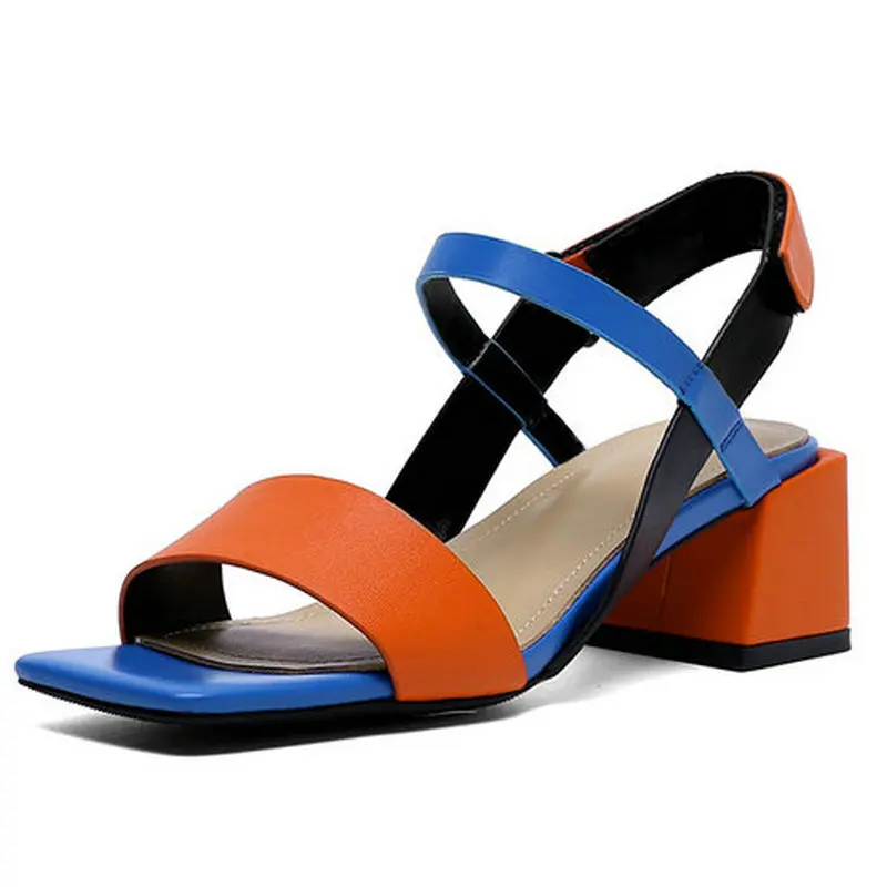 Разноцветные ботинки из натуральной кожи на высоком каблуке 5 см Туфли Женская