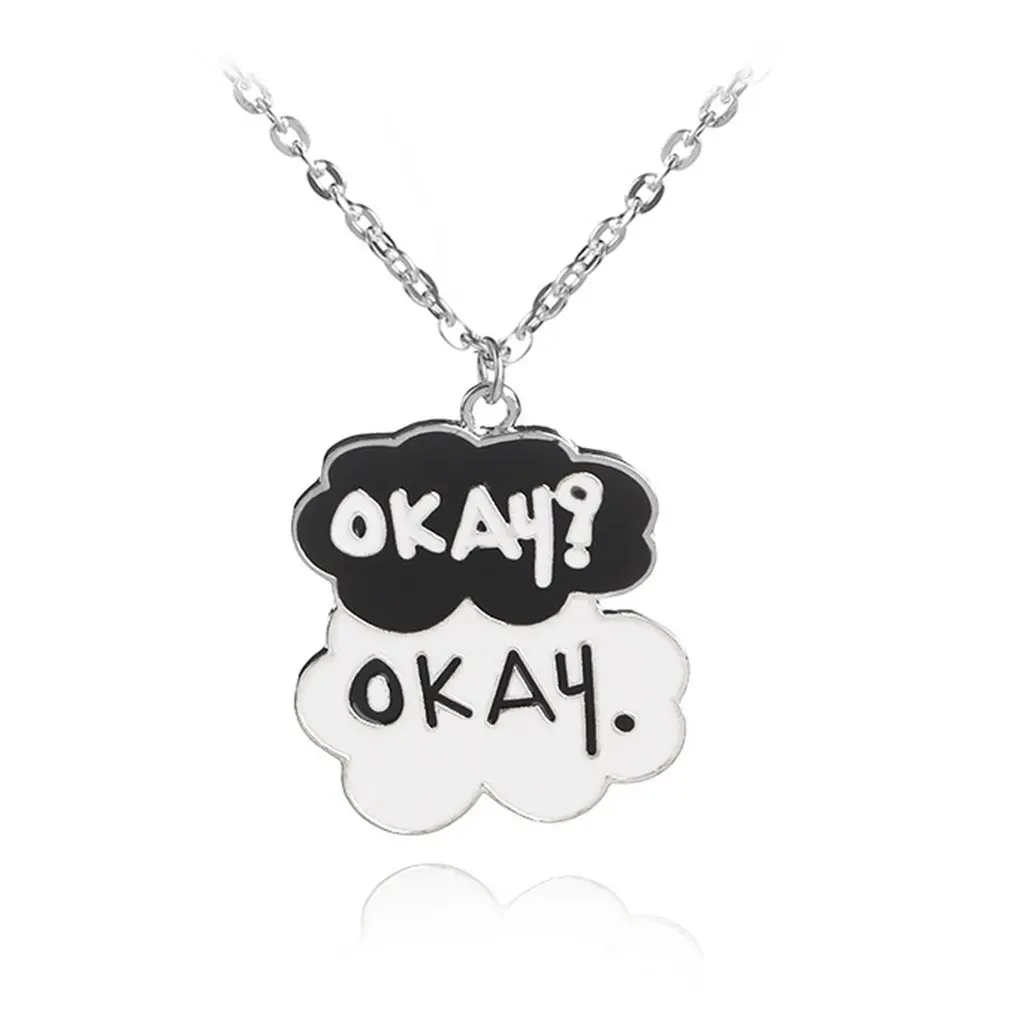 

Stylish Link Chian Necklace Female Black and White Okay Letter Pendants Jewelry Accessories