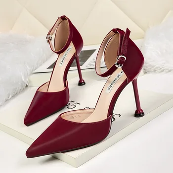 

High heels sandals women shoes satins pointy toe strap ankle pumps summer grace ladies lime green small heel shoe sexy talons