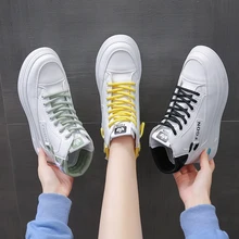 

High Top Summer PU Lady Black Korean Breathable Waterproof Sneakers Skateboard White Sport Running Shoes for Women