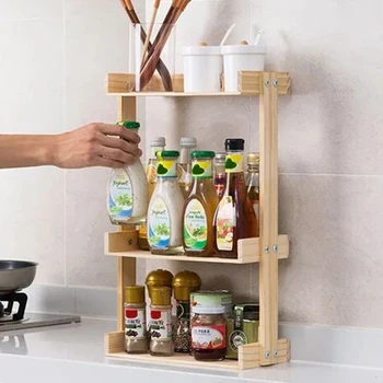 

Large Capacity Wooden Multi-layer Stand Multifunction Herbs Jars Durable Kitchen Spice Rack Home Countertop Holder Storage