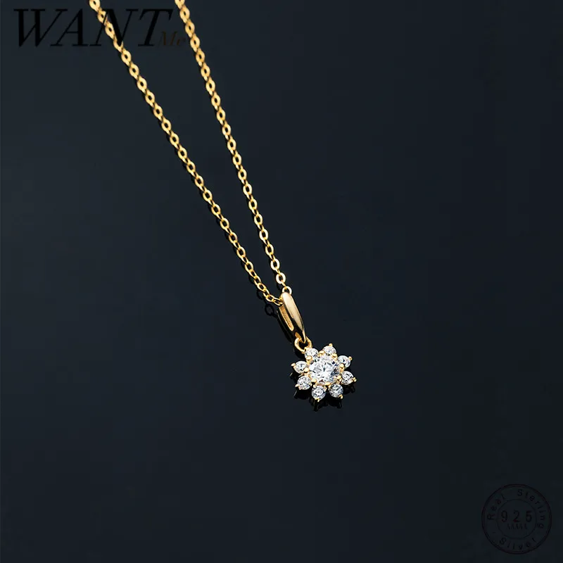 

WANTME 925 Sterling Silver Elegant Romantic Sunflower Zircon Clavicle Necklace for Women Fashion Simple Party Flowers Jewelry