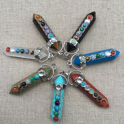 

2PC Natural Crystal Stone Pendant Seven Star Sword Crystal Pendant Mixed Color Natural Stone Pendant Random Delivery