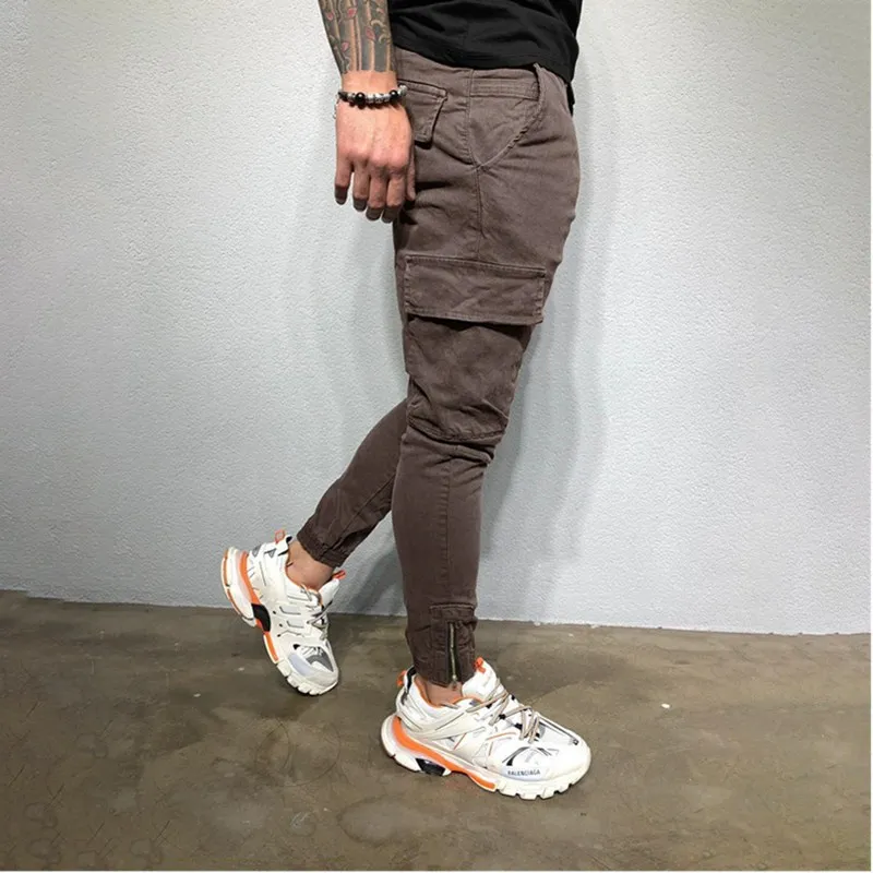 19ss мужские дизайнерские Jogger Pantalones модные однотонные повседневные узкие брюки с карманами на молнии