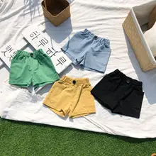 3129,, Детские хлопковые шорты для мальчиков и девочек, Корейская версия, однотонные Короткие штаны с большими карманами, штаны, одежда