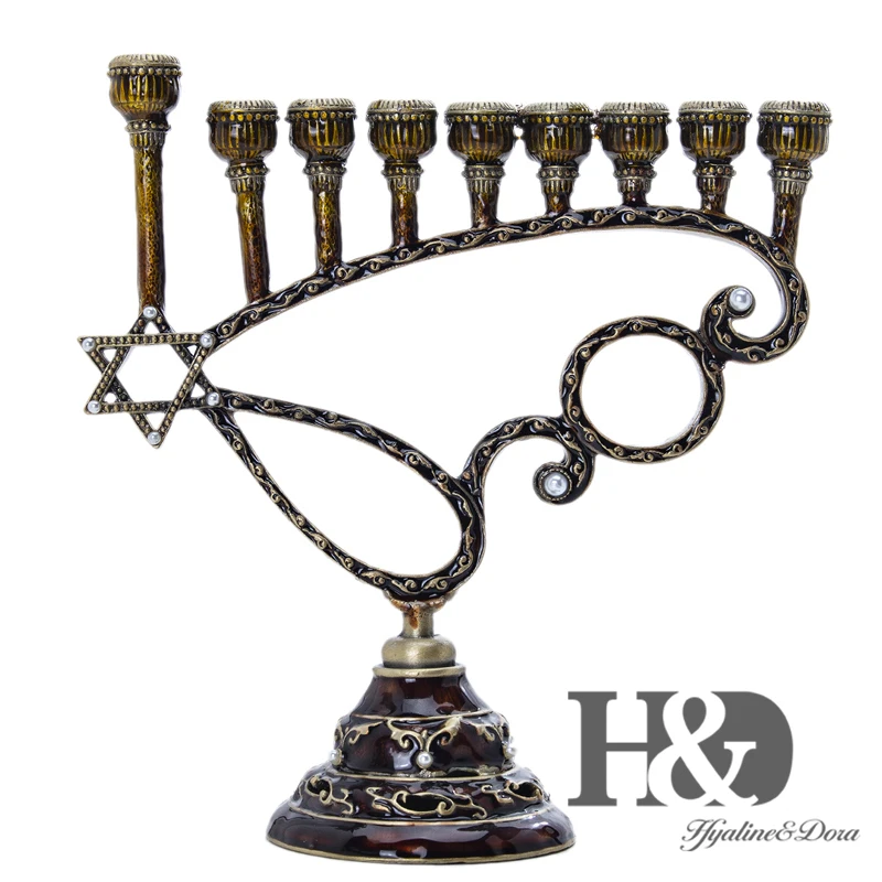 H&D ручной работы Hanukkah 9 ветка Шестиугольная Звезда Давида подсвечник Menorah еврейская лампа Chanukah подсвечники вечерние украшения - Цвет: Star of David