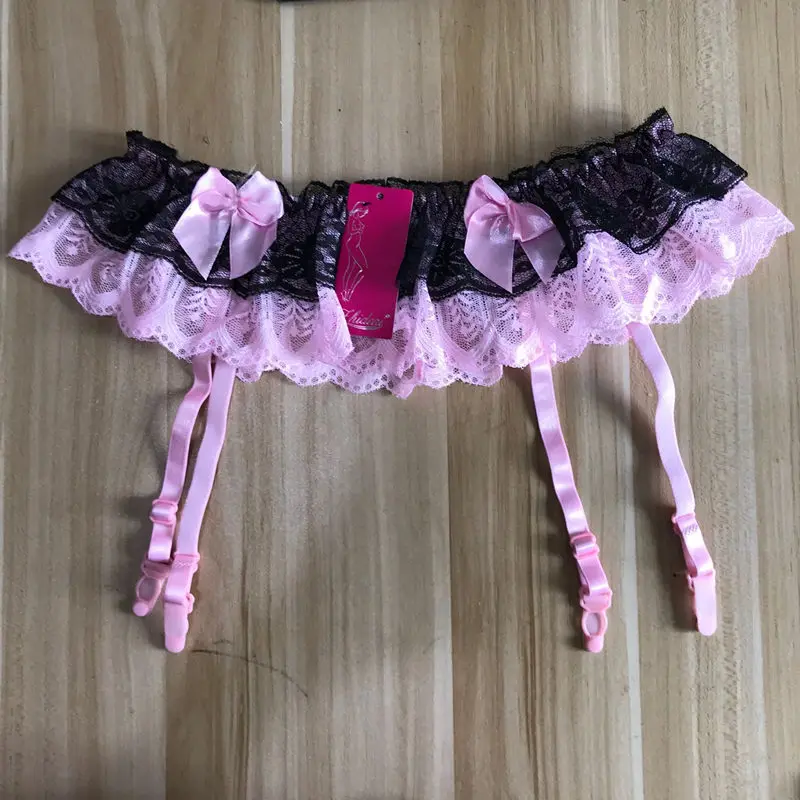 Сексуальные подвязки колготки открытый промежность Эротическое белье женские Чулочные изделия кружева прозрачные Свадебные Подвязки Пояс женский набор чулок - Цвет: Pink Garter Belt