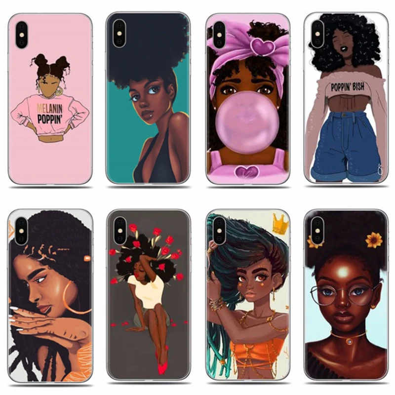 

2bunz Melanin Poppin Aba Soft Silicone Phone Case for iPhone 7 8 X XR XS Max 6 6s Plus 5S African women Fashion Black Girl Cover