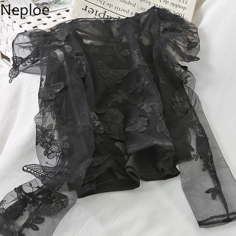 Neploe, Ретро стиль, тяжелая работа, вышивка, цветок, блузка, сексуальная, одноцветная, Топики, Blusas, о-образный вырез, пышная, длинный рукав, рубашка, 80551