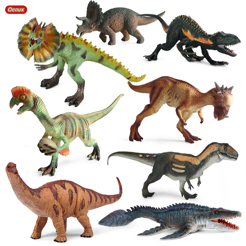 Oenux Jurassic Dinosaur Figurine Di Animali Triceratopo Velocraptor Carnotaurus T-Rex Modello Action Figures Bambini Regalo Di Compleanno Giocattolo
