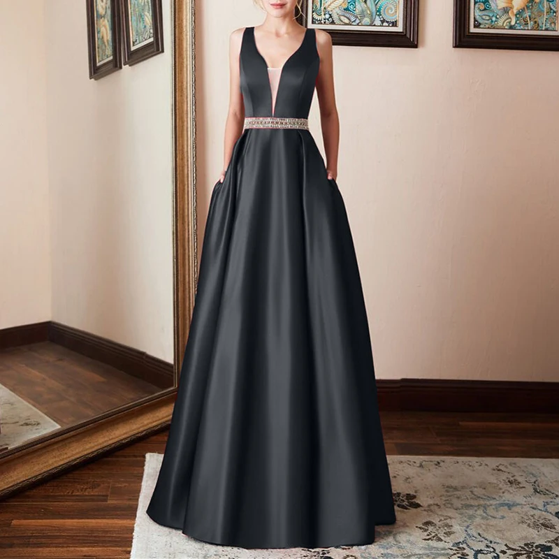 

Gown Dress Bridesmaid V-Neck Maxi Wedding Ball Glitter Women Sparkling Sleeveless Sequined Long Prom
