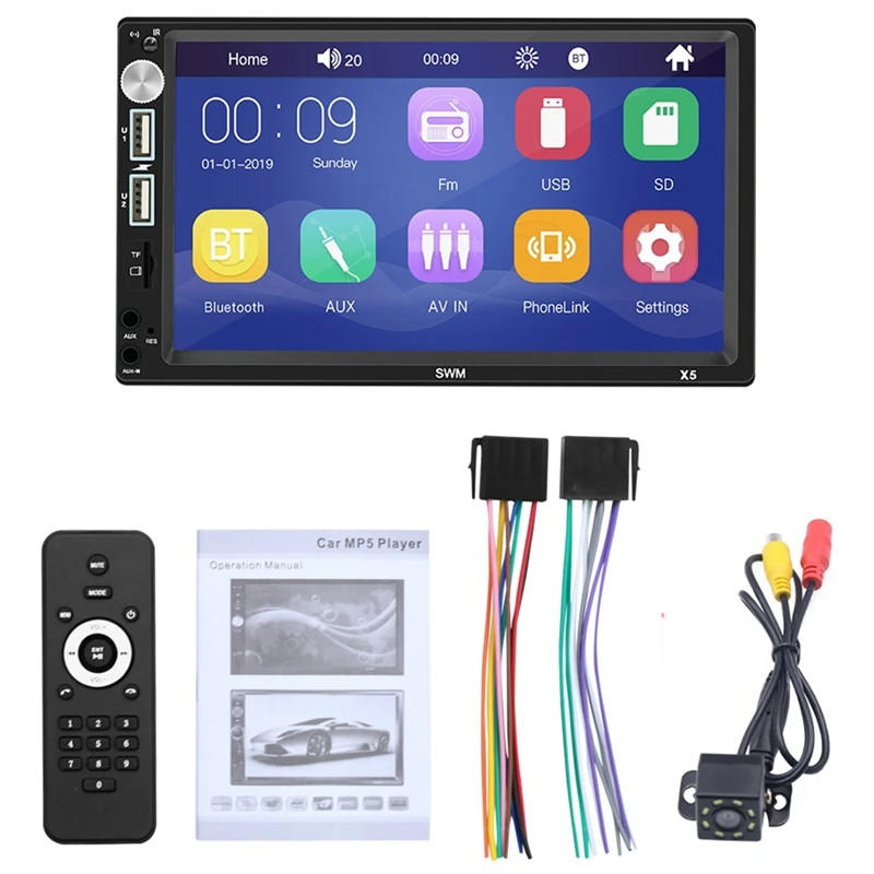 Автомагнитола 2 Din с 7-дюймовым экраном MP5 проигрывателем мультимедийным Bluetooth USB