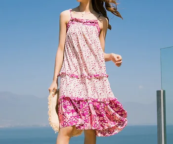 

New sweet style sleeveless printed suspender dress in summer 2019
