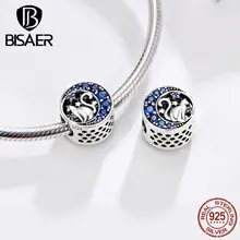 BISAER, 925 пробы, серебряный, изящный, кошачий, лунный, бисер, шарм, бусины, шарм, подходит для Панов, амулеты, браслеты, сделай сам, изготовление ювелирных изделий GXC1204