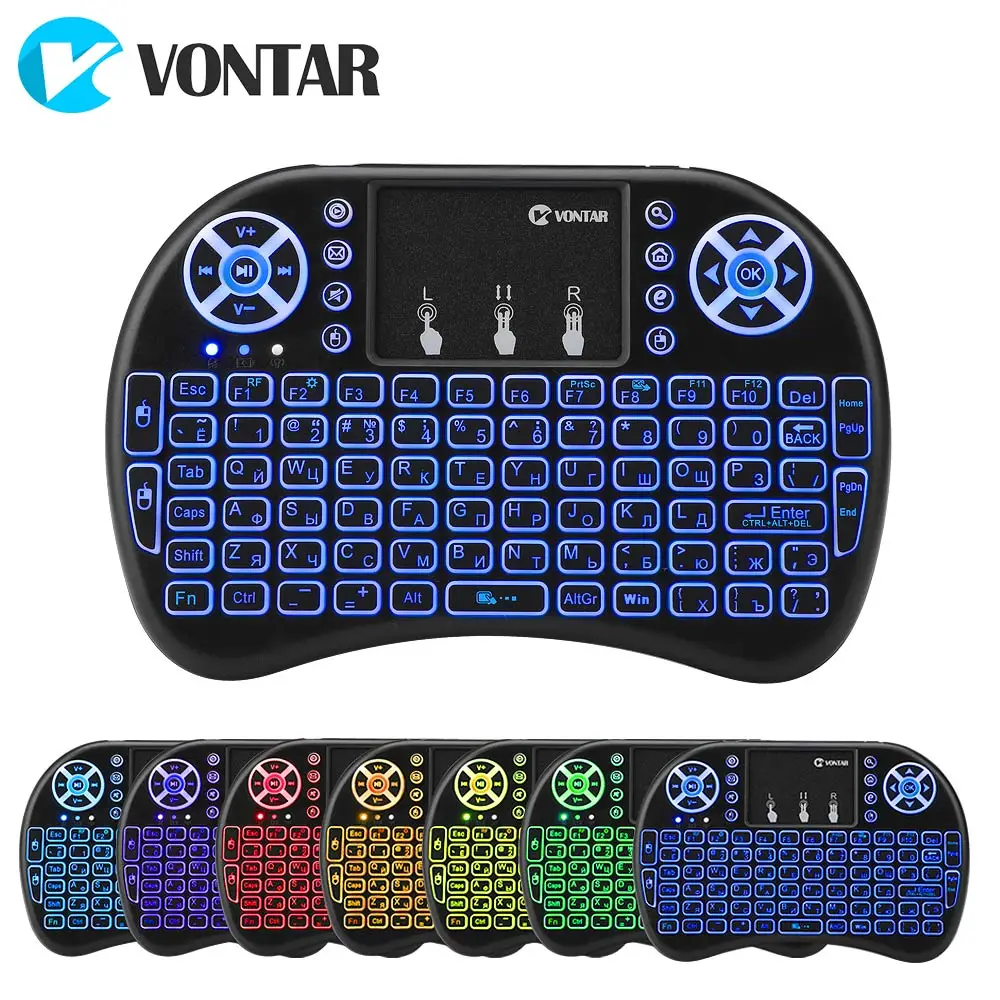 Teclado Portátil sem Fio Air Mouse Touchpad Russo Inglês Versão Hebraica Android tv Box Mini pc 24 Ghz Vontar-i8