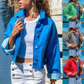 

New Coat Women Spring and autumn Jackets Womens Ladies Retro Solid Bomber Denim Short Jackets Casual Coat