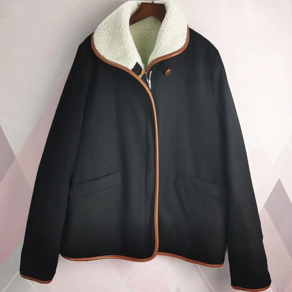 

Women Sweater 2019 Autumn and Winter New Wool Lapels Jacket Leather Jacket