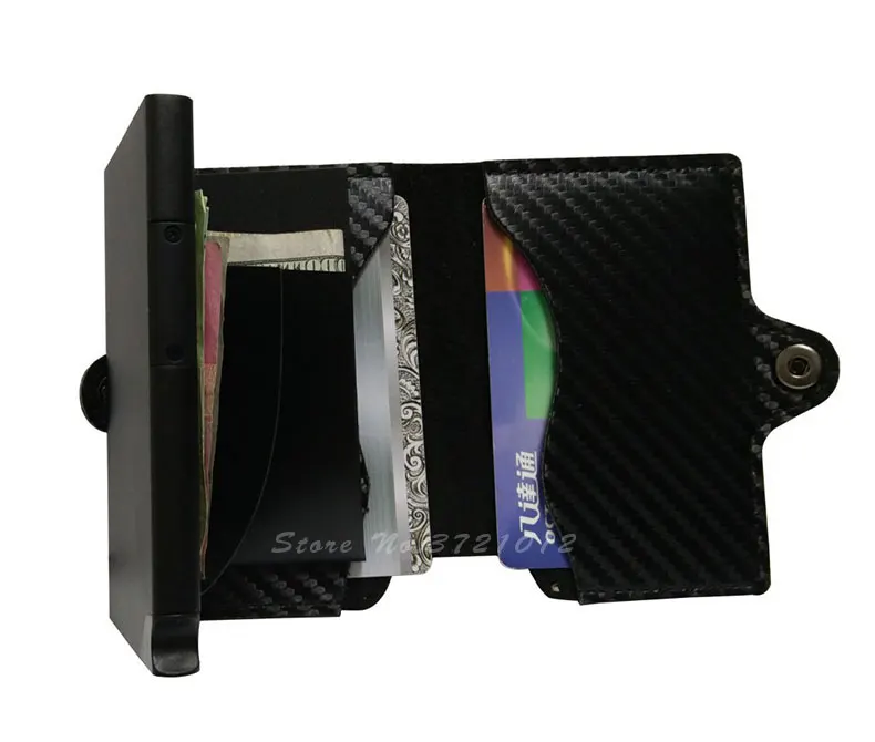 RFID модный мужской карбоновый кожаный держатель для кредитных карт Автоматический Алюминиевый металлический держатель для карт мужской кошелек Тонкий Чехол кошелек