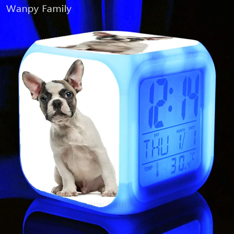 Цифровой будильник с милой собачкой, светодиодный дисплей с большим экраном, будильник с датой времени для детской комнаты, Многофункциональные цифровые электронные часы для изменения цвета, будильник - Цвет: Коричневый