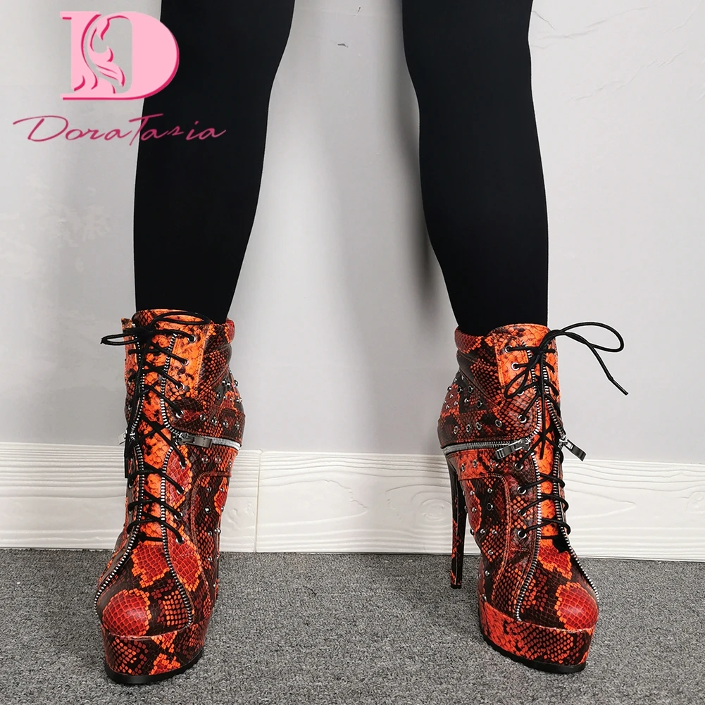 

Doratasia 2019 new fashion Plus Size 47 Lace Up Platform Ankle Boots Woman Shoes Super High Heels Autumn Shoes Women Boots