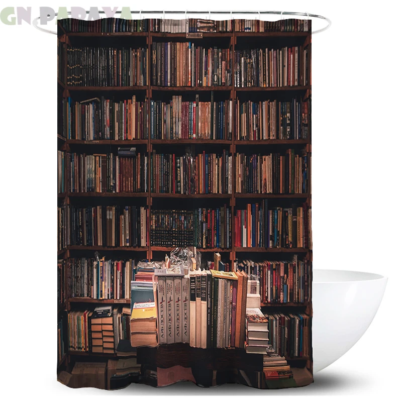 

Retro Bookshelf hippie 3d Bath Curtains Waterproof Polyester art Farmhouse decor Shower Curtains Screen with Hooks personality