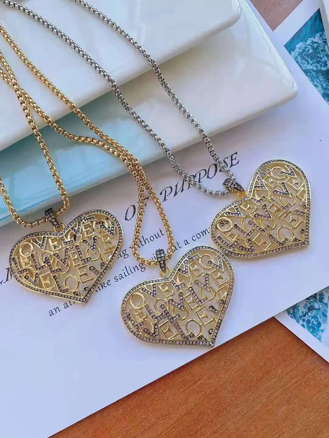 Cubic Zirconia Love Micro Pave CZ Zircon Heart Necklace Pendant for Women Jewelry Making Findings
