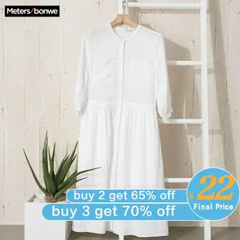 

Metersbonwe Chiffon Dress Long Summer Dress White Vestidos De Verano Women Elastic Waist H-line Dresses Female Cotton Vintage
